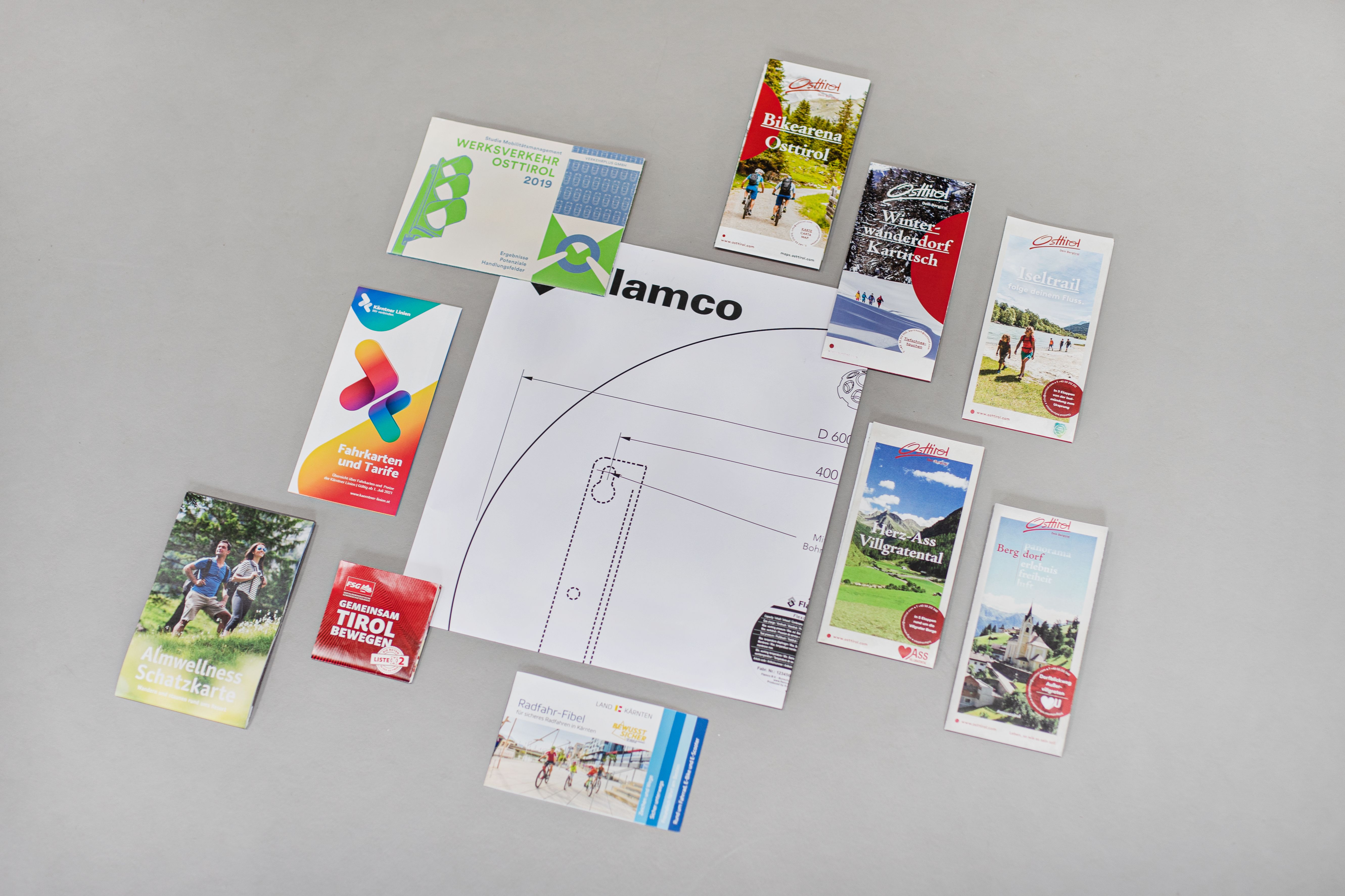 Übersichtsbild von geschlossenen Produkten mit Falzungen